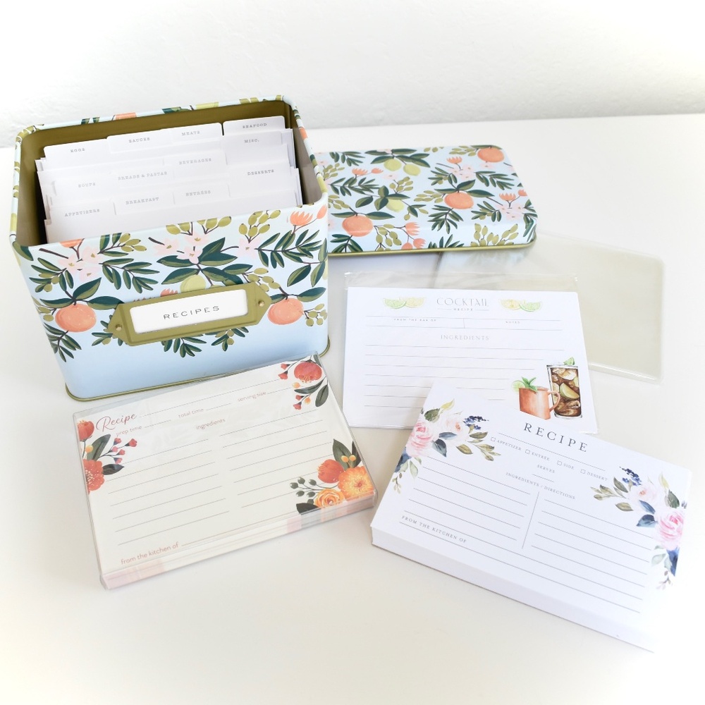 Rifle Paper Co Citrus Floral Tin Recipe Card Box & Recipe Card Bundle